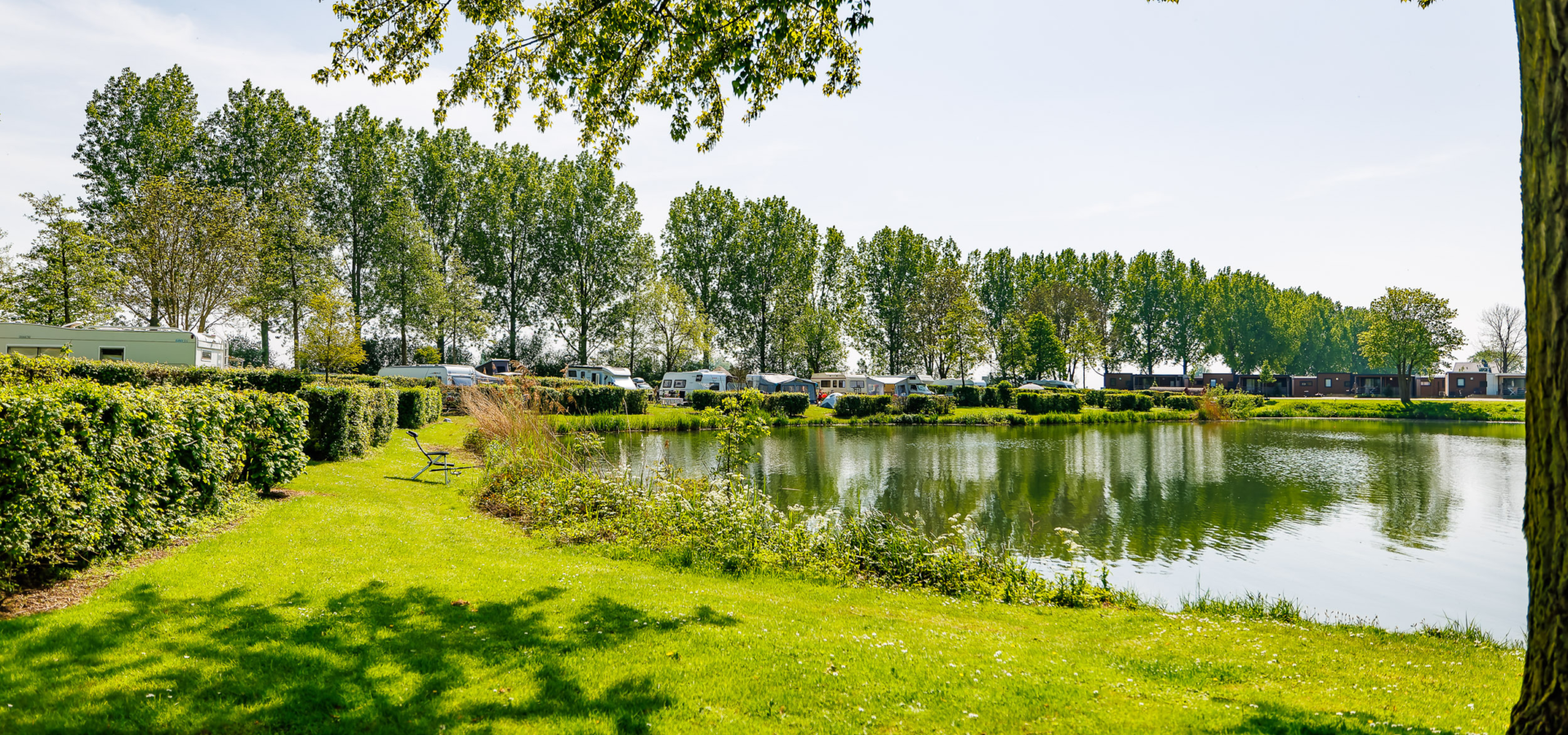 Groene kampeerplaatsen op de Rozenwiel aan het water